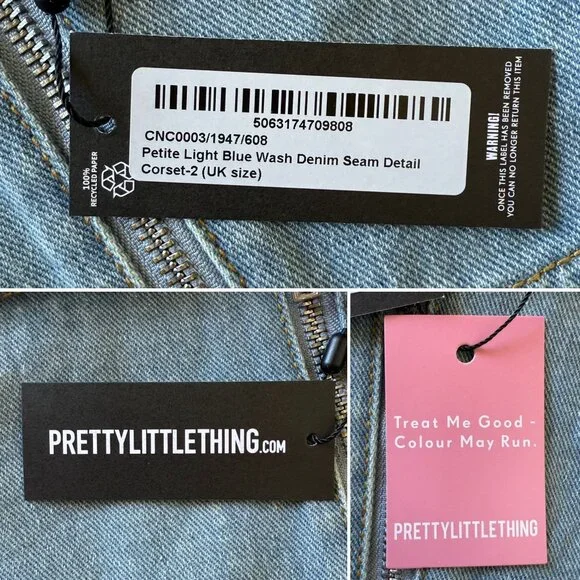 Petite Light Blue Wash Denim Corset Top Size 00 Halter Neck PrettyLittleThing - Picture 6 of 7